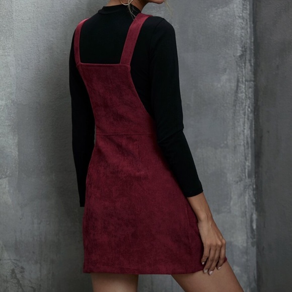 zipper pocket fall corduroy mini dress rust brown - Picture 2 of 8